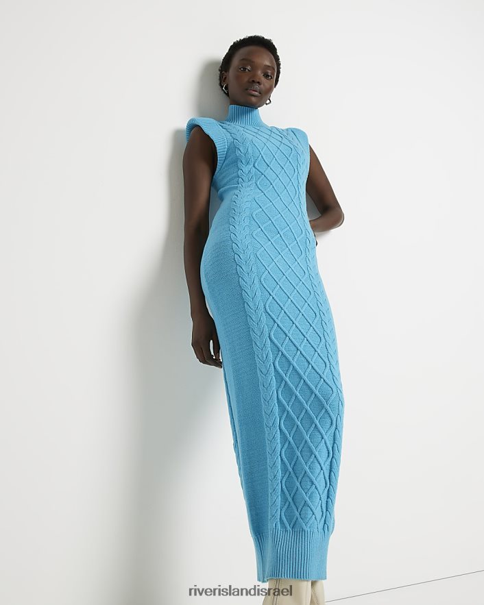 לבוש River Island שמלת מקסי בכבלים סרוגה כְּחוֹל נשים BDZ4082119