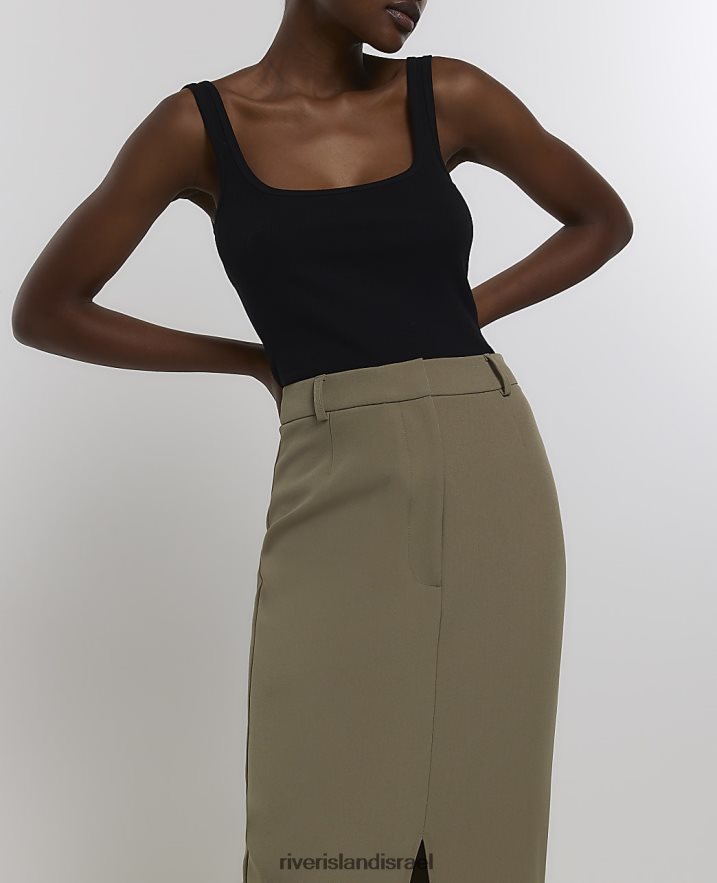 לבוש River Island חצאית מידי עיפרון מפוצל קדמי חָקִי נשים BDZ408211