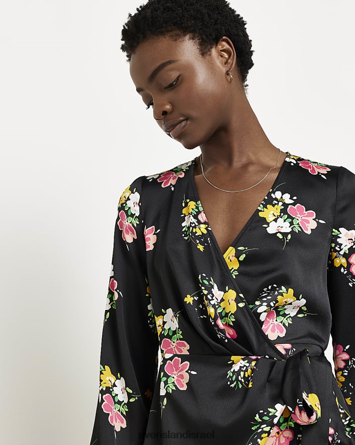לבוש River Island שמלת מידי מעטפת פרחונית שָׁחוֹר נשים BDZ4082122