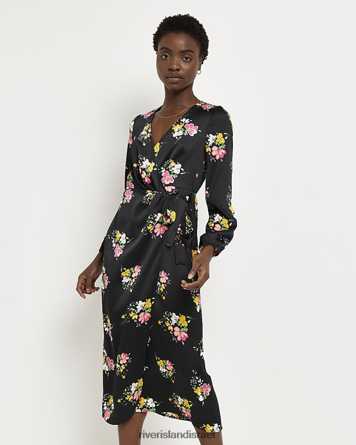 לבוש River Island שמלת מידי מעטפת פרחונית שָׁחוֹר נשים BDZ4082122