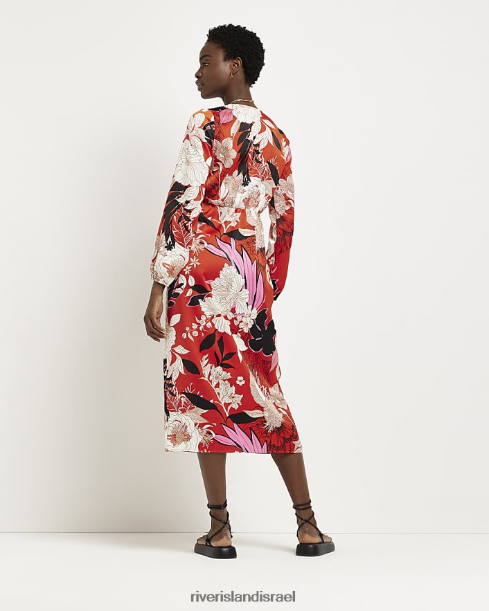 לבוש River Island שמלת מידי מעטפת פרחונית אָדוֹם נשים BDZ4082124
