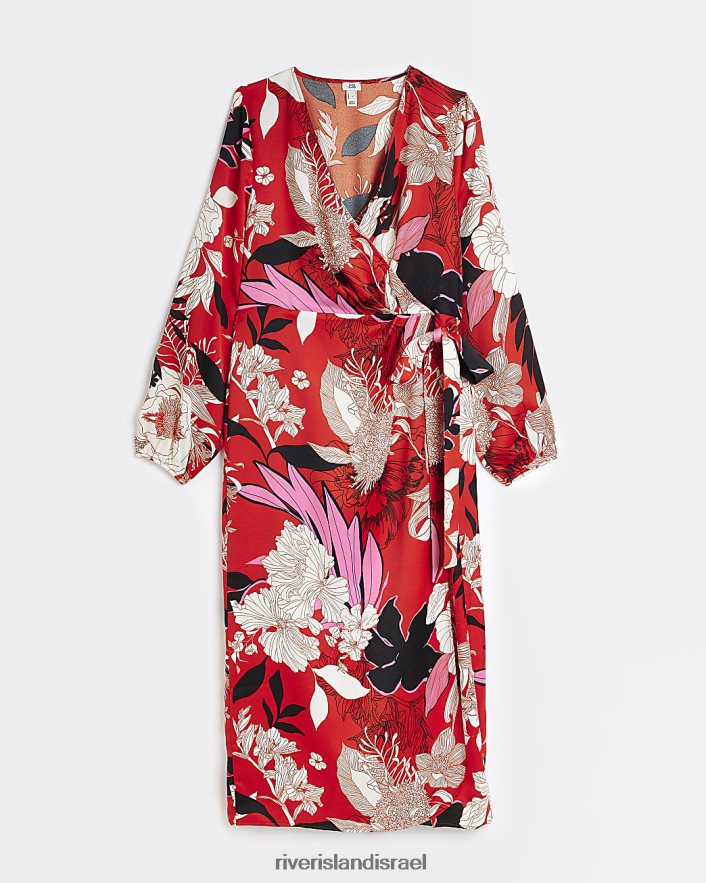 לבוש River Island שמלת מידי מעטפת פרחונית אָדוֹם נשים BDZ4082124