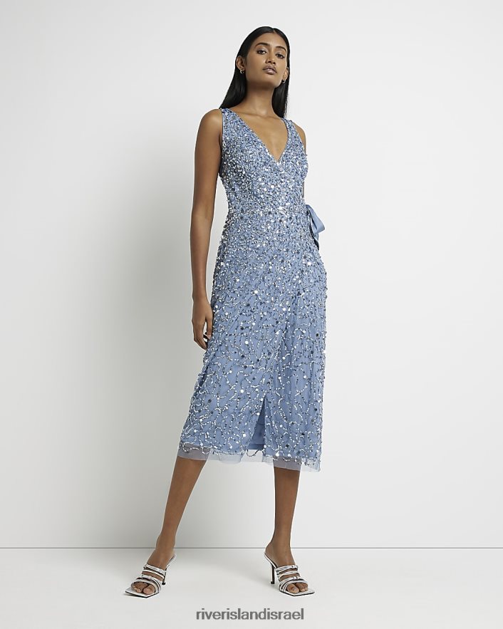 לבוש River Island שמלת מידי עוטפת נצנצים כְּחוֹל נשים BDZ4082126
