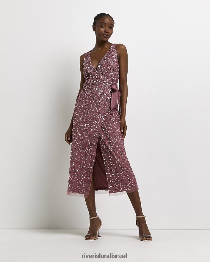 לבוש River Island שמלת מידי עוטפת נצנצים וָרוֹד נשים BDZ4082127