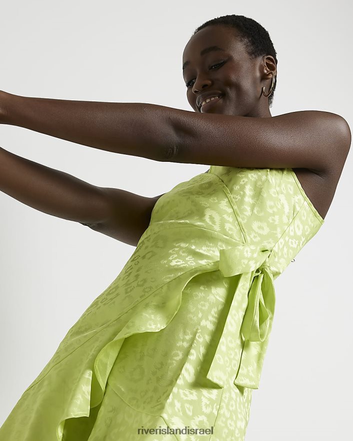 לבוש River Island שמלת מיני מעטפת סאטן בהדפס בעלי חיים ירוק ליים נשים BDZ4082133