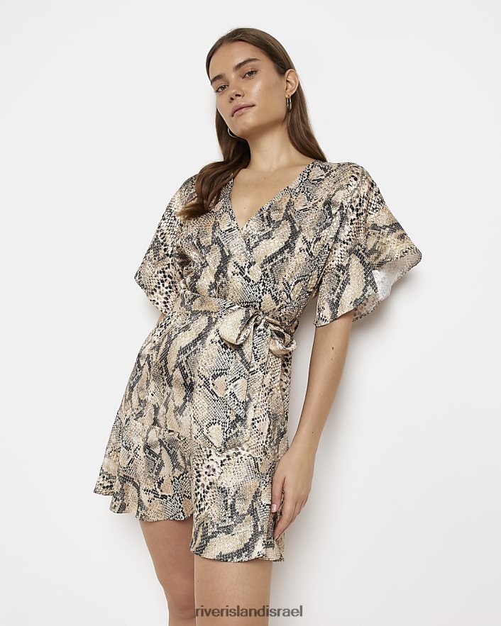 לבוש River Island שמלת מיני מעטפת בהדפס בעלי חיים בז' נשים BDZ4082137