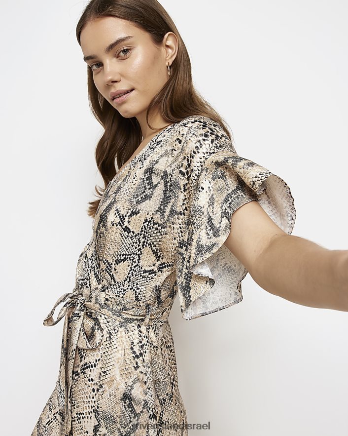 לבוש River Island שמלת מיני מעטפת בהדפס בעלי חיים בז' נשים BDZ4082137