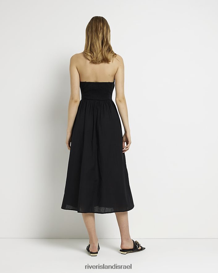 לבוש River Island שמלת מידי פשתן עם צווארון קולר שָׁחוֹר נשים BDZ4082141