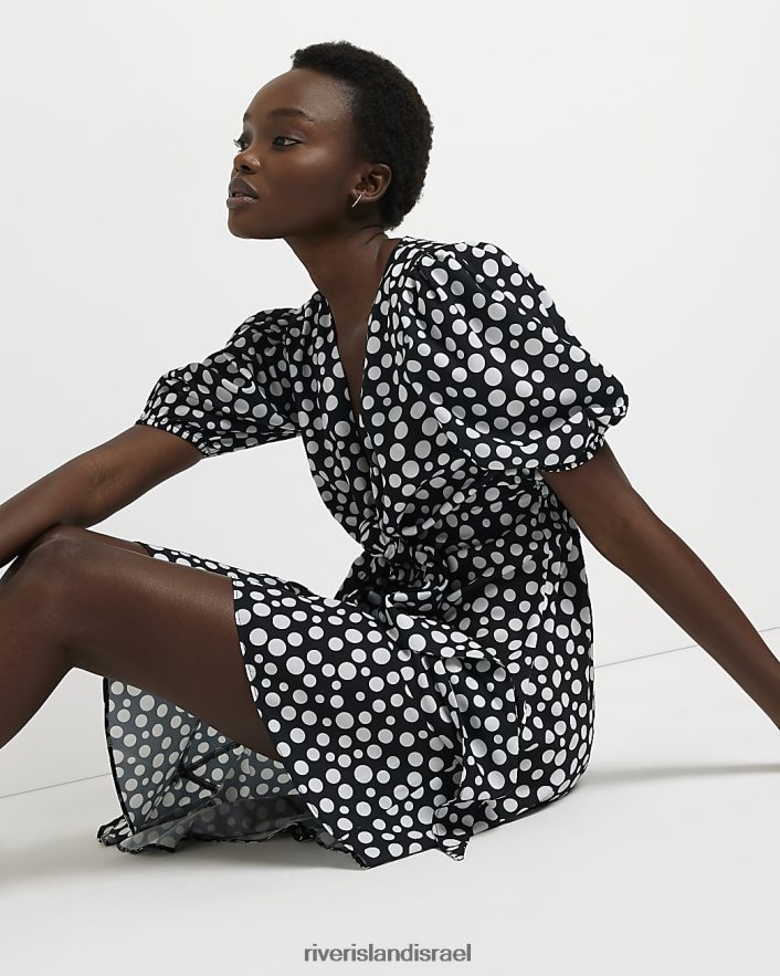 לבוש River Island שמלת מידי עם שרוולים תפוחים מנוקדים שָׁחוֹר נשים BDZ4082144