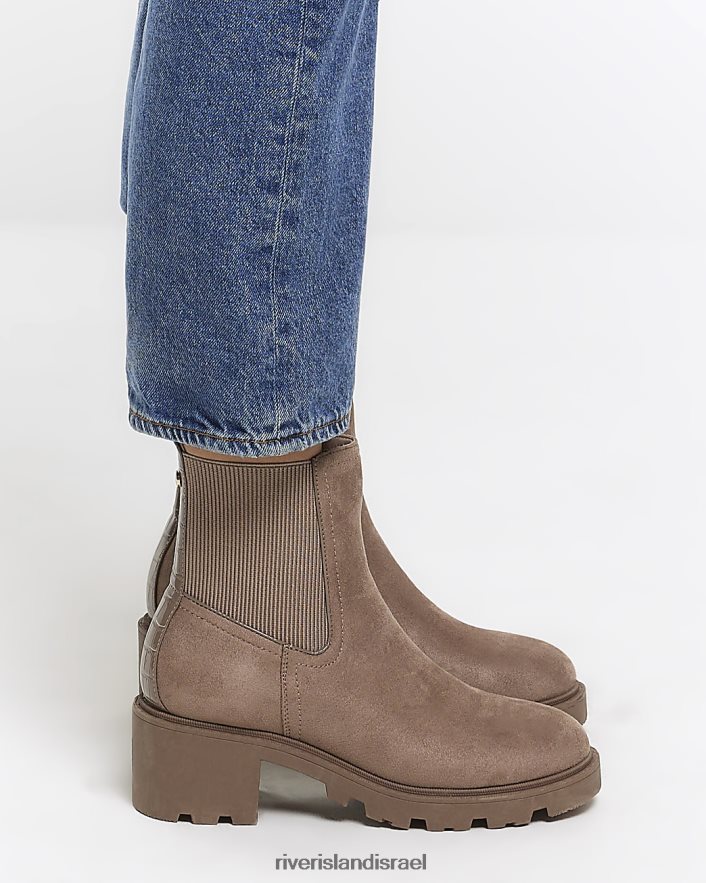 הַנעָלָה River Island מגפי עקב בלוק זמש בז' נשים BDZ408214