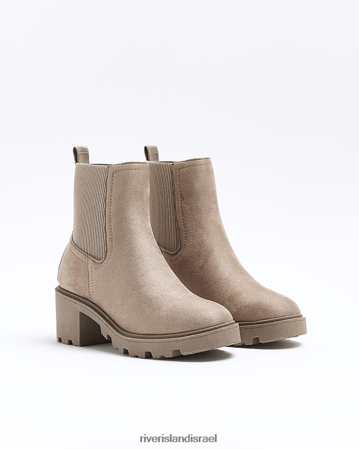 הַנעָלָה River Island מגפי עקב בלוק זמש בז' נשים BDZ408214