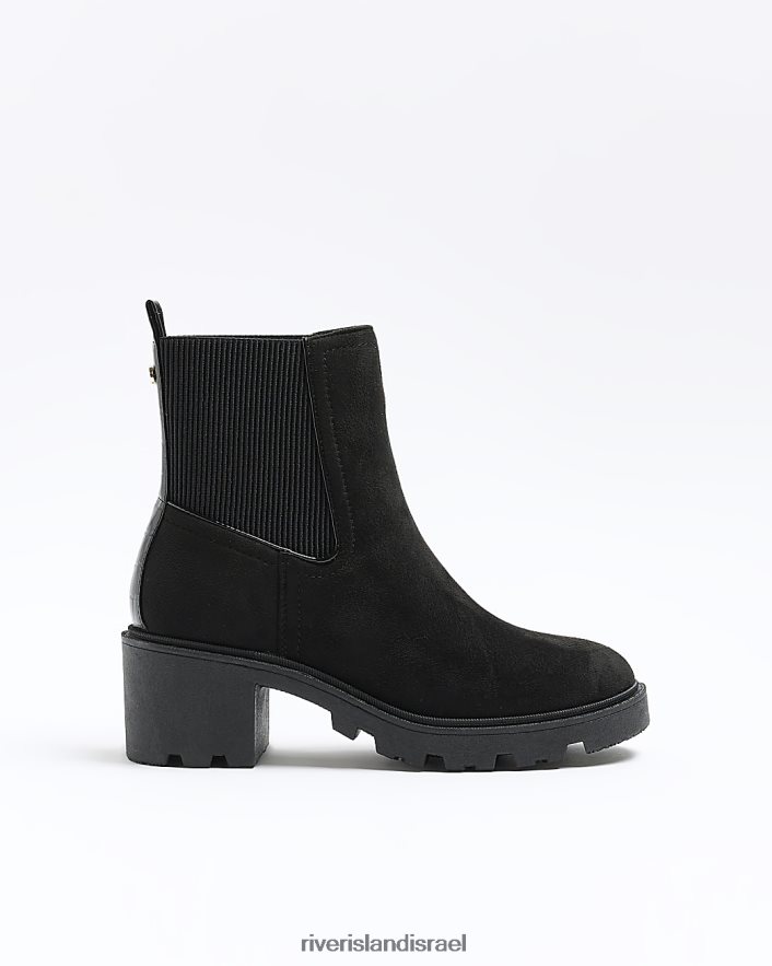הַנעָלָה River Island מגפי עקב בלוק זמש שָׁחוֹר נשים BDZ408215