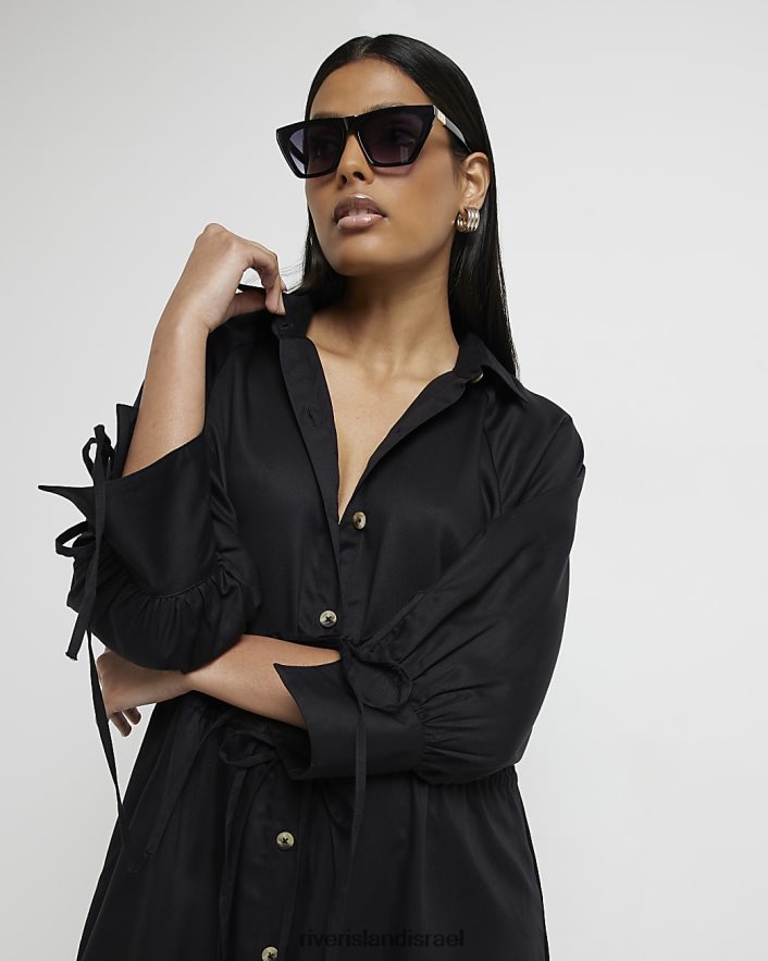 לבוש River Island שמלת חולצת מידי שָׁחוֹר נשים BDZ4082155