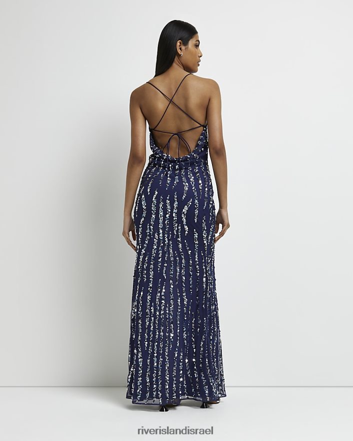 לבוש River Island שמלת מקסי נצנצים חיל הים נשים BDZ4082165