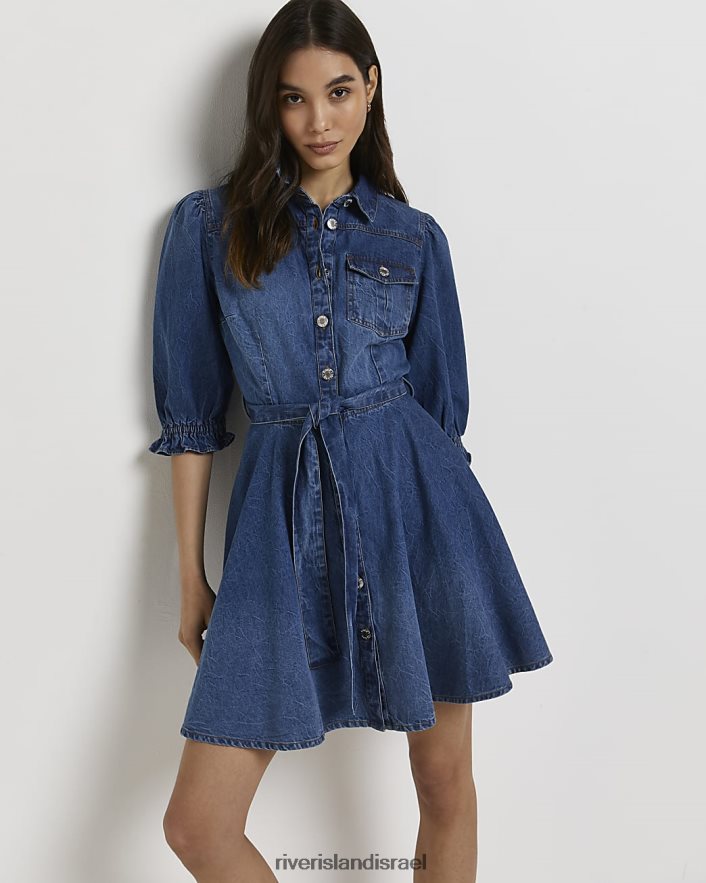 לבוש River Island שמלת מיני חולצת ג'ינס כְּחוֹל נשים BDZ4082184