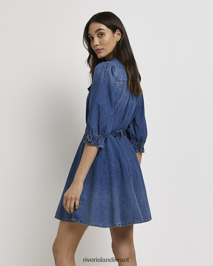 לבוש River Island שמלת מיני חולצת ג'ינס כְּחוֹל נשים BDZ4082184