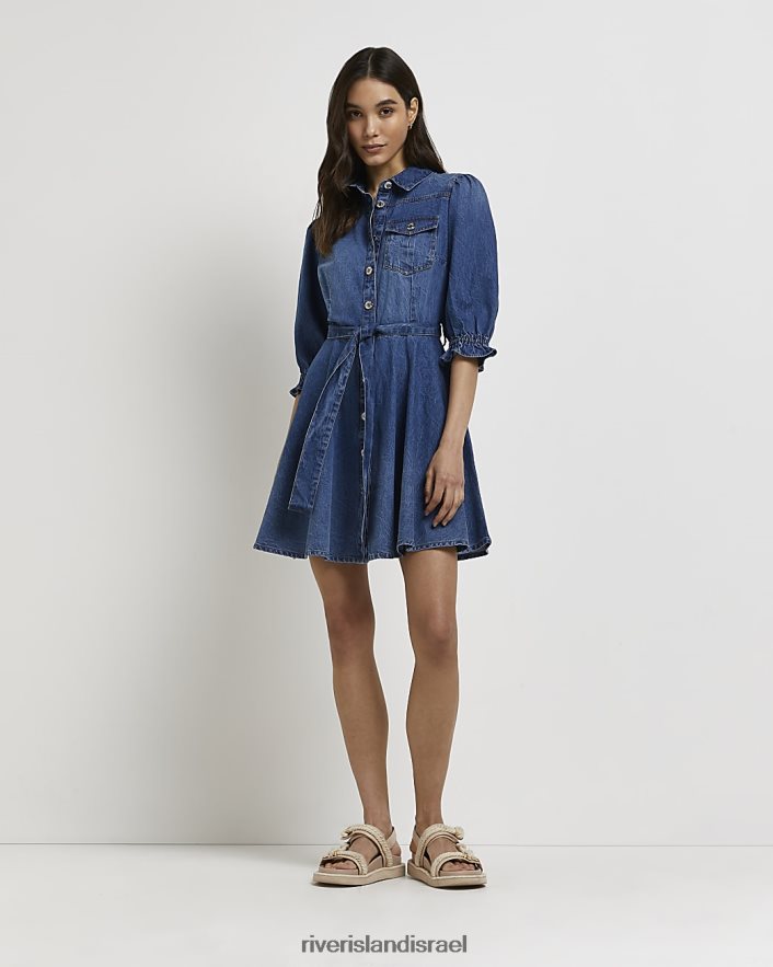 לבוש River Island שמלת מיני חולצת ג'ינס כְּחוֹל נשים BDZ4082184