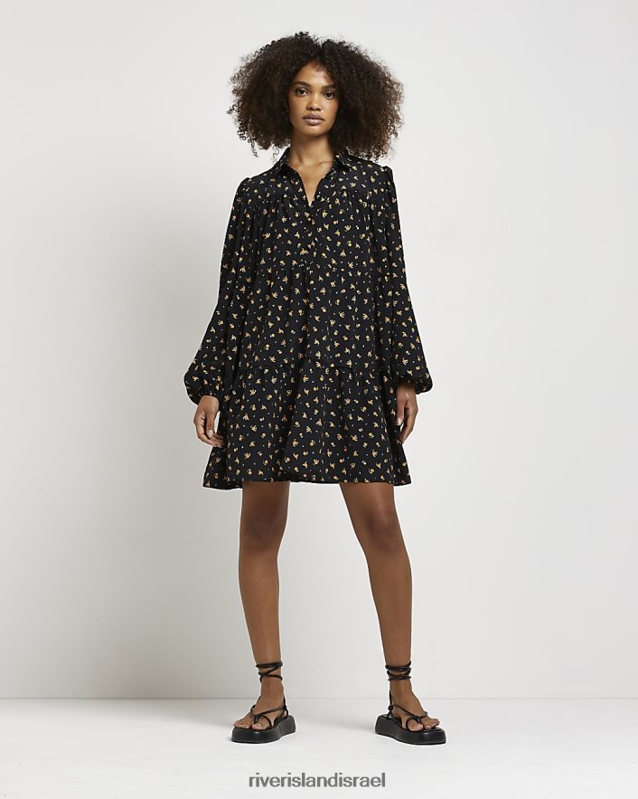 לבוש River Island שמלת מיני חולצה פרחונית שָׁחוֹר נשים BDZ4082193
