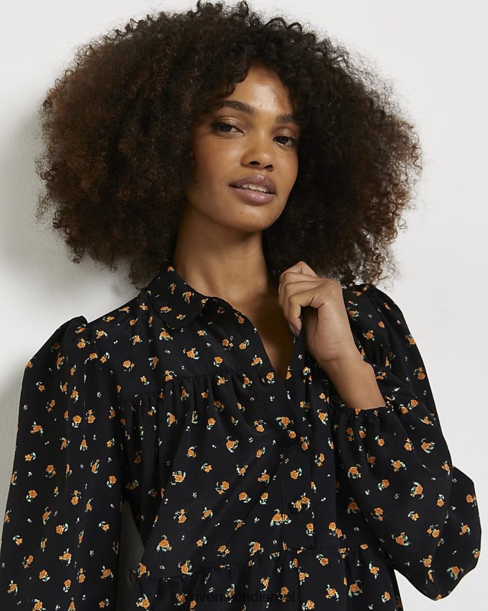 לבוש River Island שמלת מיני חולצה פרחונית שָׁחוֹר נשים BDZ4082193