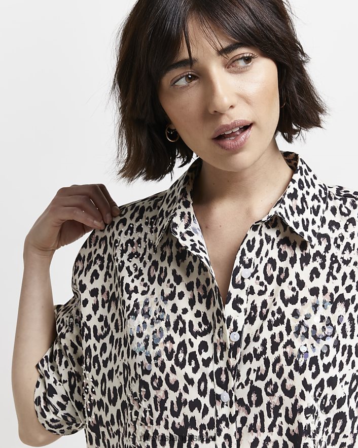 לבוש River Island שמלת מיני חולצה בהדפס נמר שָׁחוֹר נשים BDZ4082194