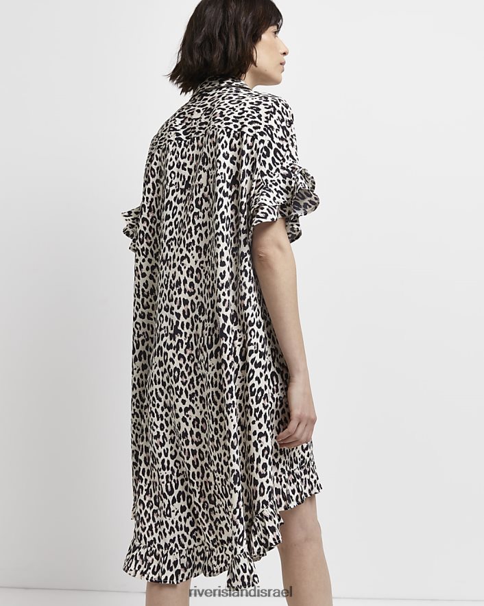 לבוש River Island שמלת מיני חולצה בהדפס נמר שָׁחוֹר נשים BDZ4082194