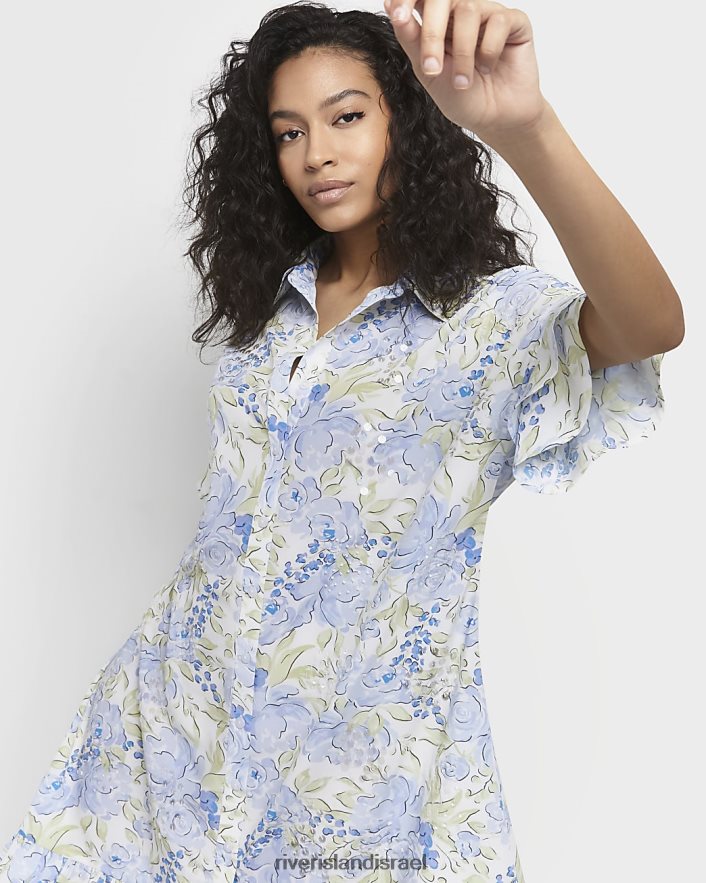 לבוש River Island שמלת מיני חולצה פרחונית כְּחוֹל נשים BDZ4082195