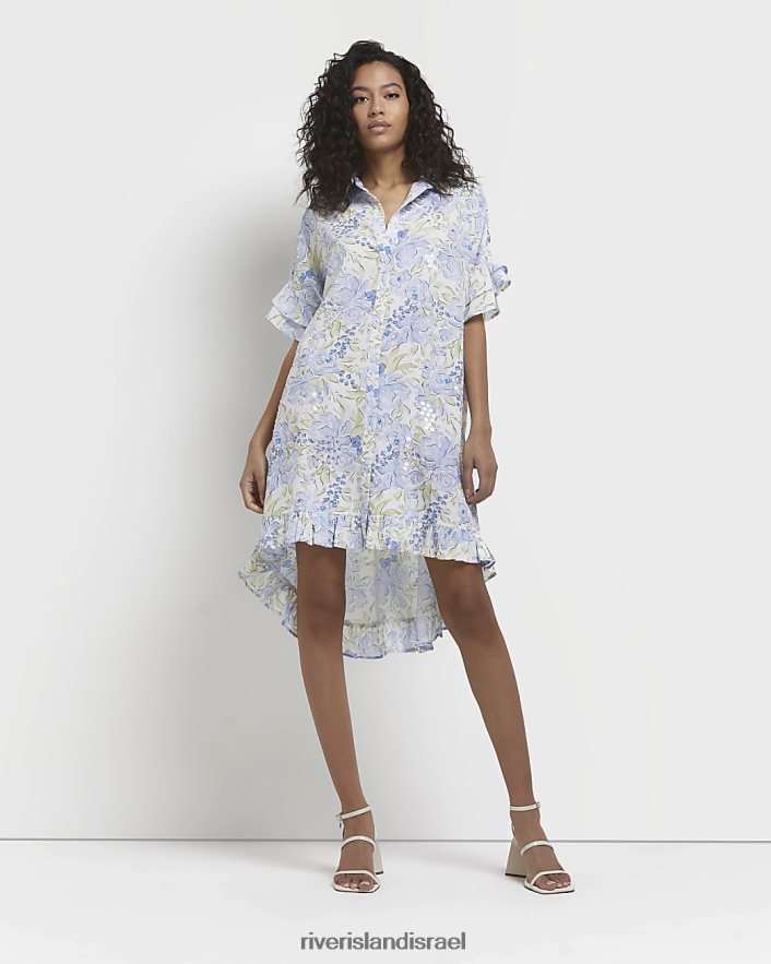 לבוש River Island שמלת מיני חולצה פרחונית כְּחוֹל נשים BDZ4082195