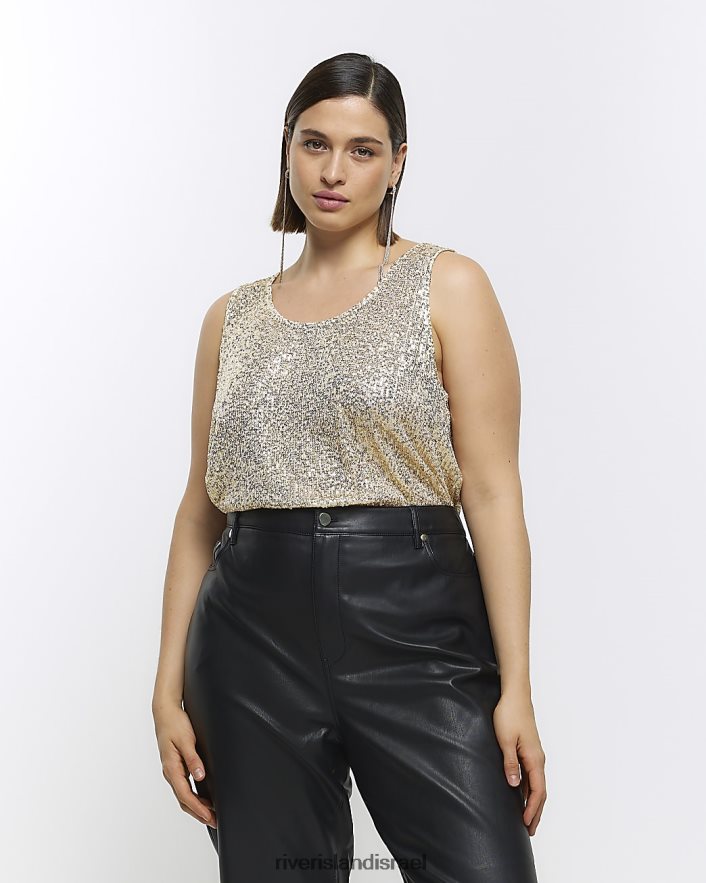 לבוש River Island פלוס גופיית פאייטים זהב נשים BDZ4082205