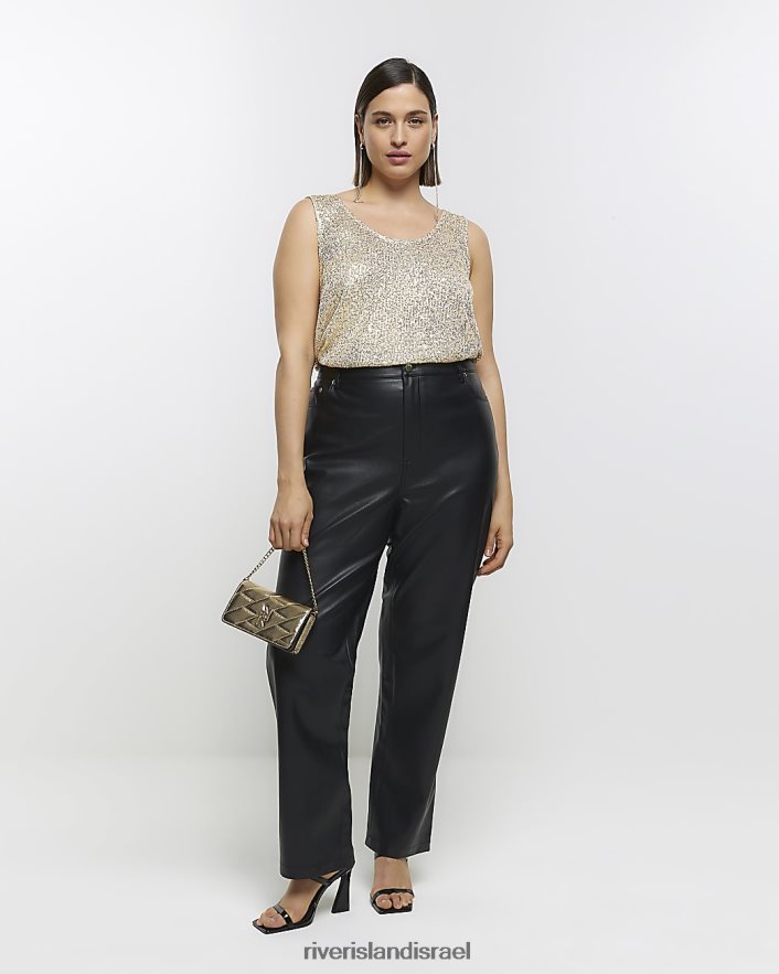 לבוש River Island פלוס גופיית פאייטים זהב נשים BDZ4082205