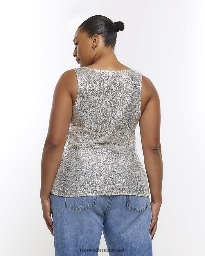 לבוש River Island פלוס גופיית פאייטים כסף נשים BDZ4082206