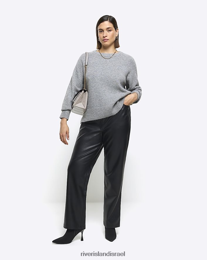 לבוש River Island בתוספת מכנסיים ישרים מעור מלאכותי שָׁחוֹר נשים BDZ4082207
