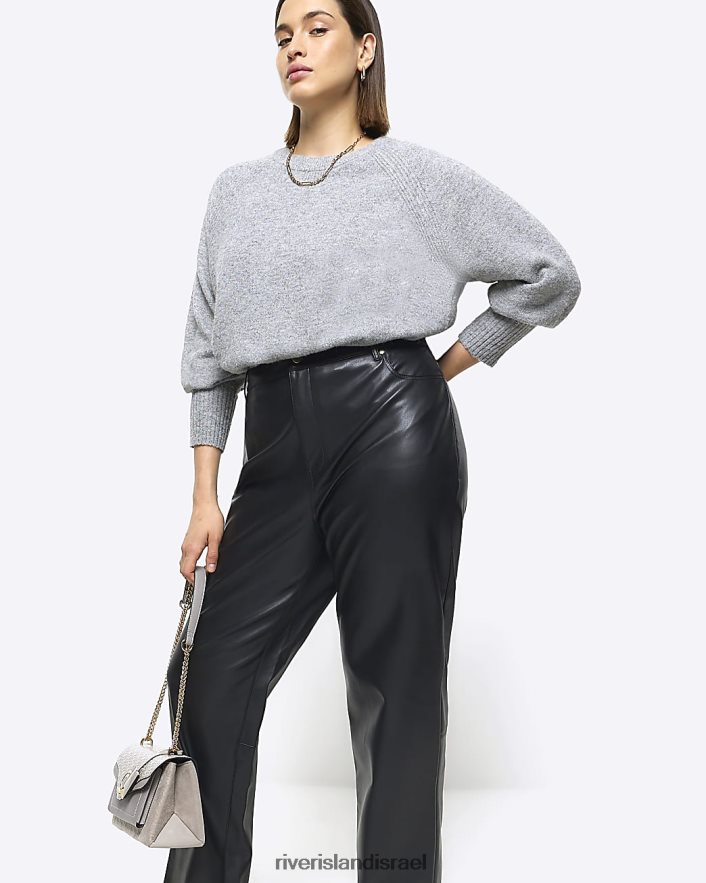 לבוש River Island בתוספת מכנסיים ישרים מעור מלאכותי שָׁחוֹר נשים BDZ4082207
