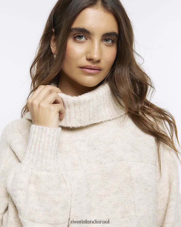 לבוש River Island שמלת מיני מגשר עם צווארון רול מרקם בז' נשים BDZ408221