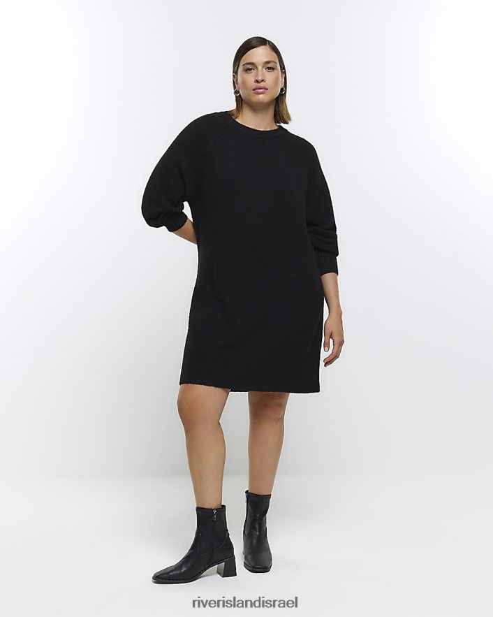 לבוש River Island בתוספת שמלת מיני מגשר עם שרוול ארוך שָׁחוֹר נשים BDZ4082224