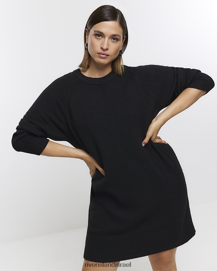 לבוש River Island בתוספת שמלת מיני מגשר עם שרוול ארוך שָׁחוֹר נשים BDZ4082224