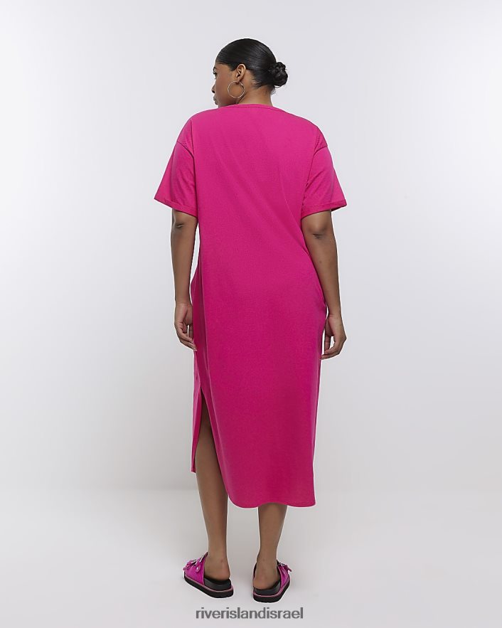 לבוש River Island בתוספת שמלת מידי טוויסט וָרוֹד נשים BDZ4082227