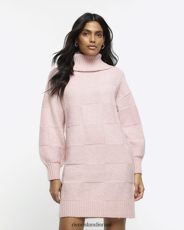 לבוש River Island שמלת מיני מגשר עם צווארון רול מרקם וָרוֹד נשים BDZ408223