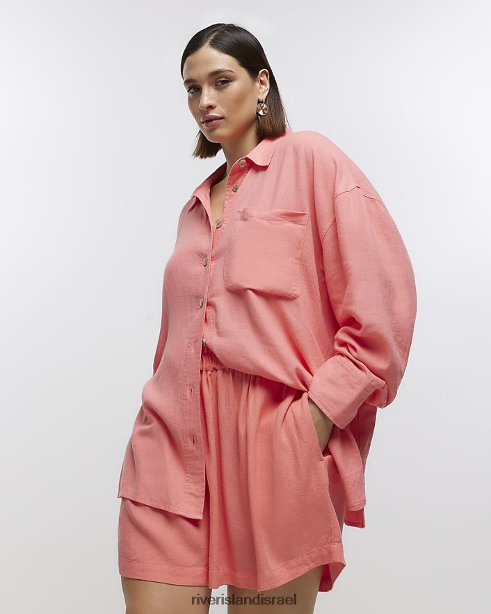 לבוש River Island בתוספת מכנסיים קצרים עם פשתן וָרוֹד נשים BDZ4082230