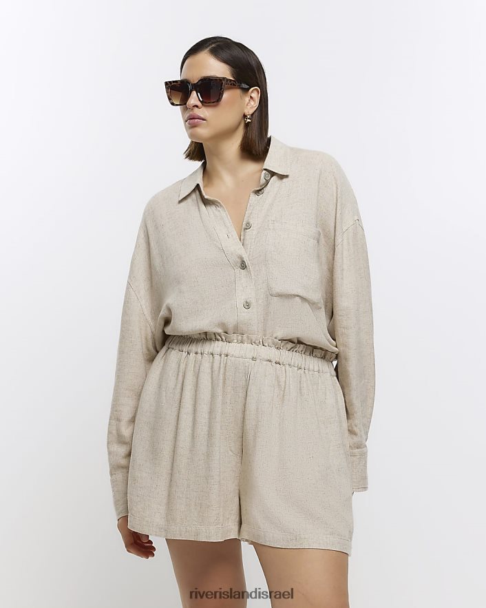לבוש River Island בתוספת מכנסיים קצרים עם פשתן אֶבֶן נשים BDZ4082231