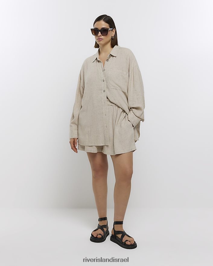 לבוש River Island בתוספת מכנסיים קצרים עם פשתן אֶבֶן נשים BDZ4082231