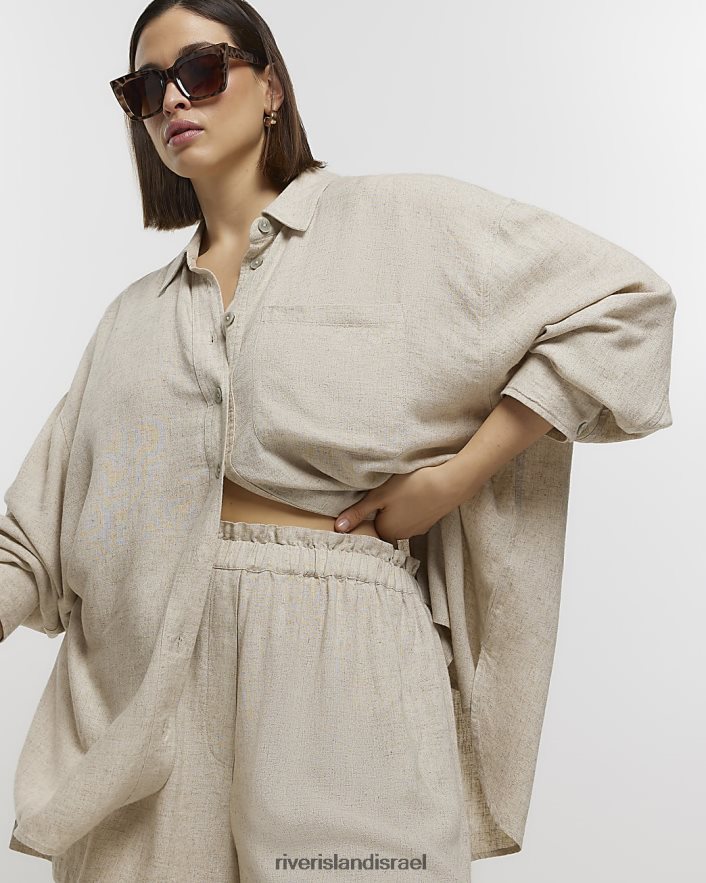 לבוש River Island בתוספת מכנסיים קצרים עם פשתן אֶבֶן נשים BDZ4082231