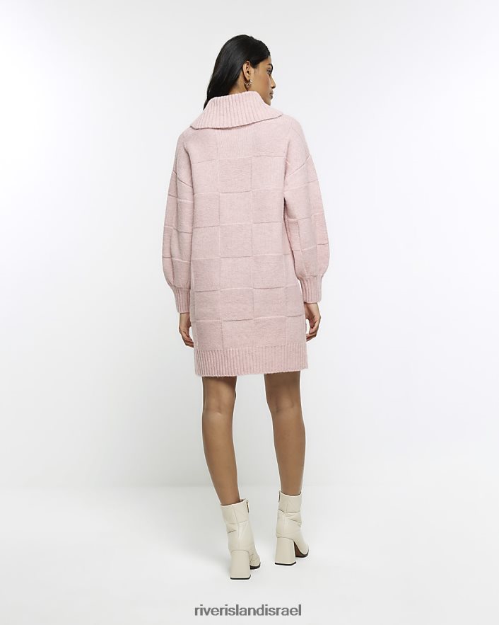 לבוש River Island שמלת מיני מגשר עם צווארון רול מרקם וָרוֹד נשים BDZ408223