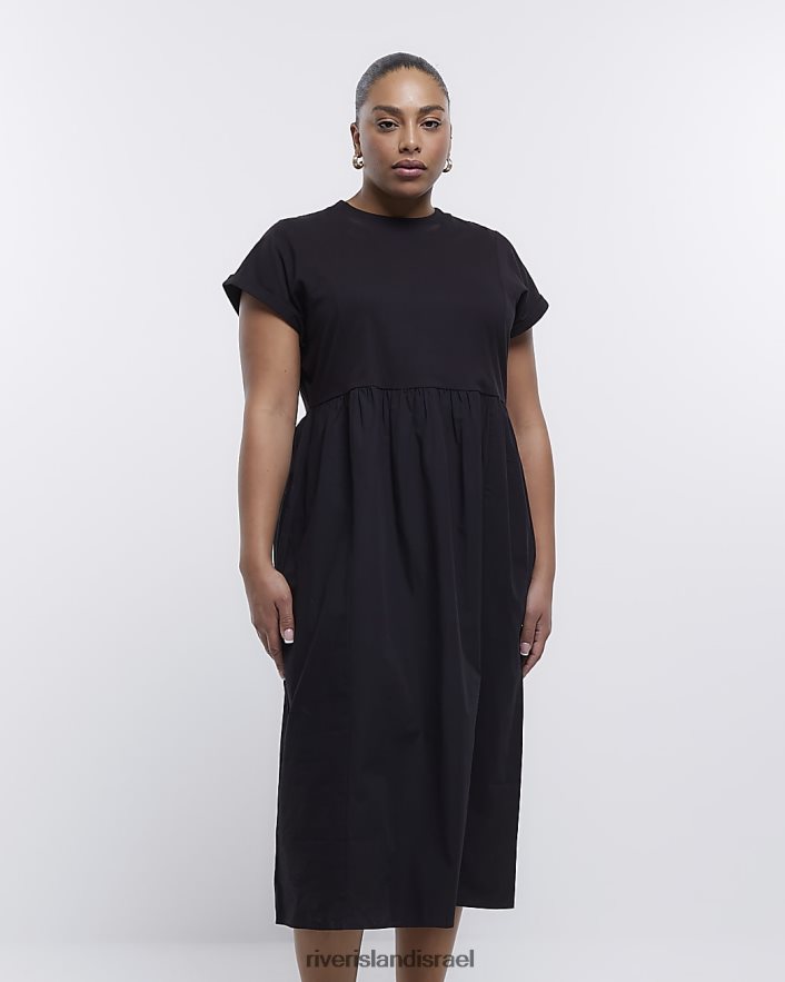 לבוש River Island בתוספת שמלת מידי של חולצת פופלין שָׁחוֹר נשים BDZ4082245