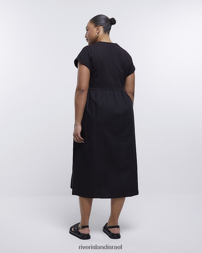 לבוש River Island בתוספת שמלת מידי של חולצת פופלין שָׁחוֹר נשים BDZ4082245