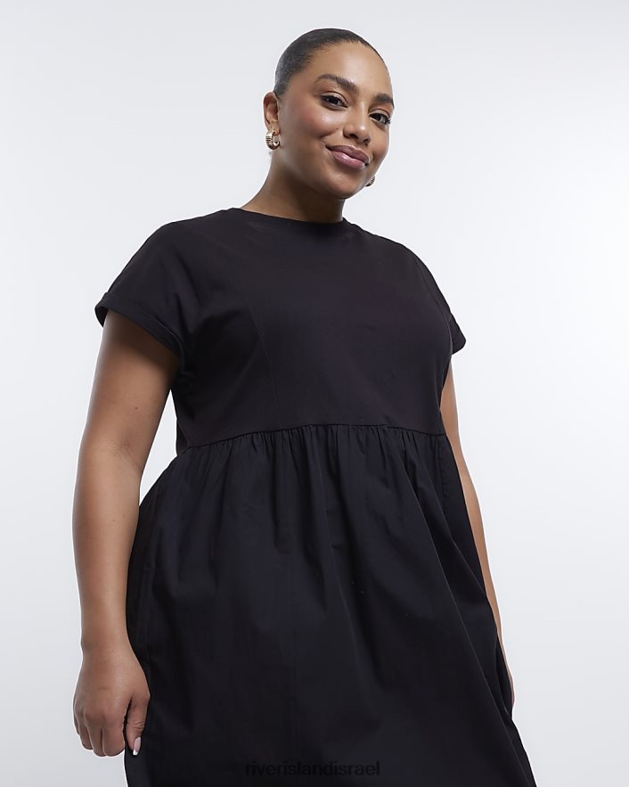 לבוש River Island בתוספת שמלת מידי של חולצת פופלין שָׁחוֹר נשים BDZ4082245