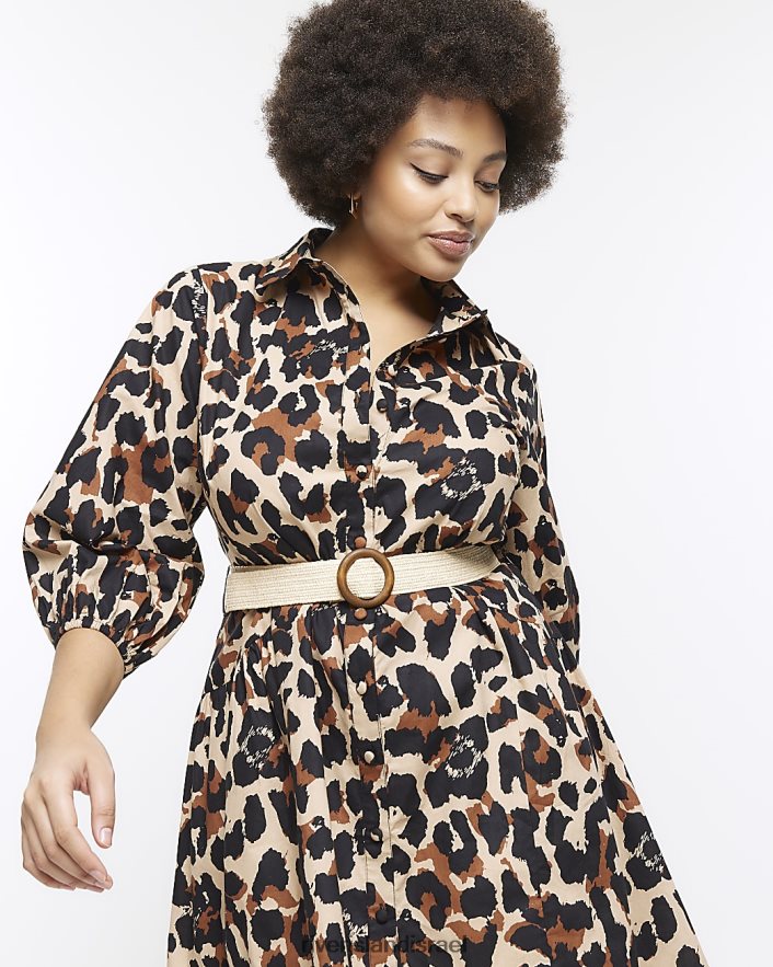 לבוש River Island בתוספת שמלת מיני חולצה בהדפס נמר חום נשים BDZ4082248