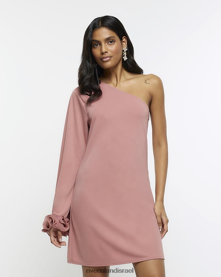 לבוש River Island שמלת מיני גוף עם כתף אחת וָרוֹד נשים BDZ408225