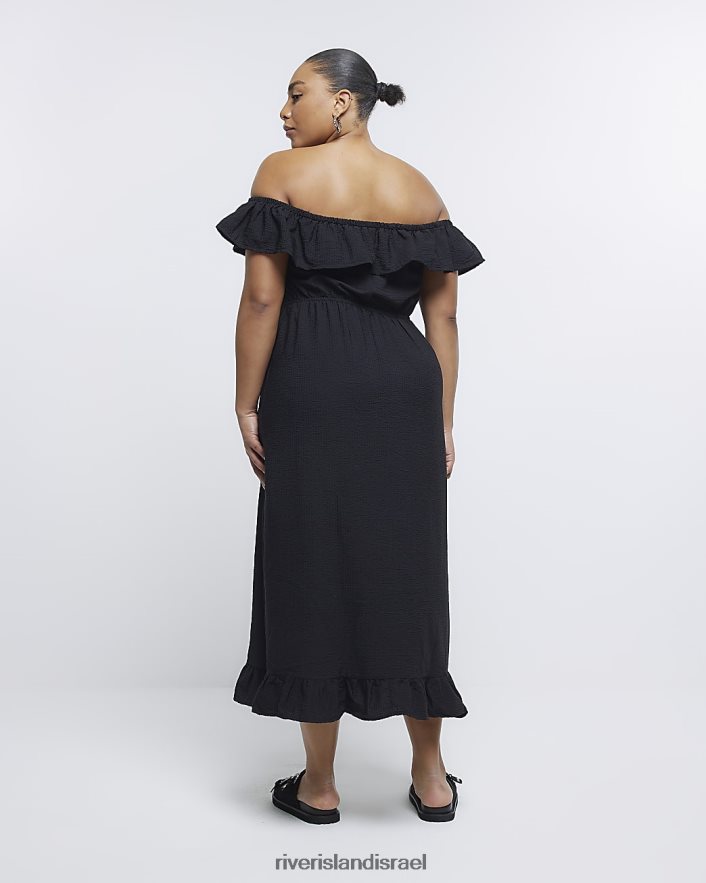 לבוש River Island בתוספת שמלת מידי ברדו עם סלסולים שָׁחוֹר נשים BDZ4082250