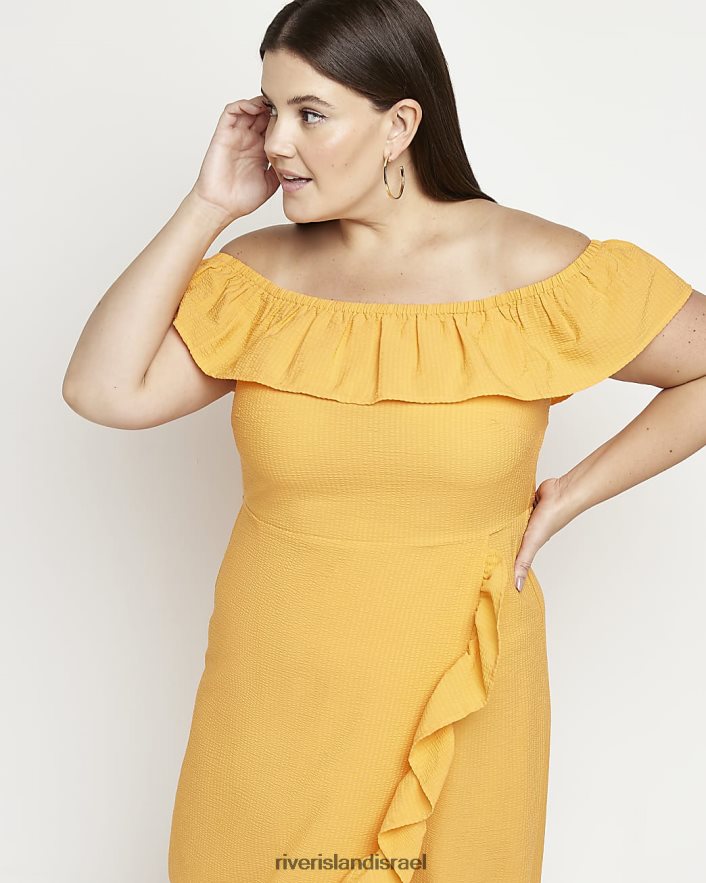 לבוש River Island בתוספת שמלת מידי ברדו עם סלסולים תפוז נשים BDZ4082251