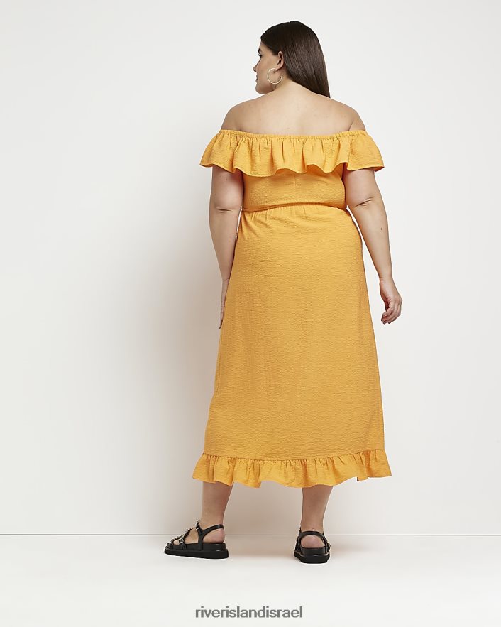 לבוש River Island בתוספת שמלת מידי ברדו עם סלסולים תפוז נשים BDZ4082251